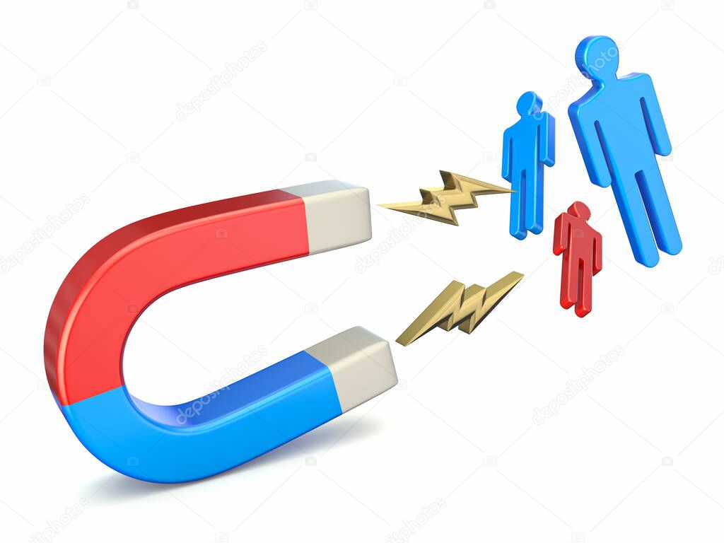 Magnet attracting people 3D rendering illustration isolated on white background