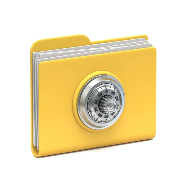 Yellow Folder Icon Locked Files Rendering Illustration Isolated White Background — Stock Photo, Image