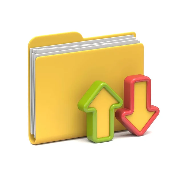 Yellow Folder Icon Upload Download Concept Rendering Illustration Isolated White — Stock Photo, Image