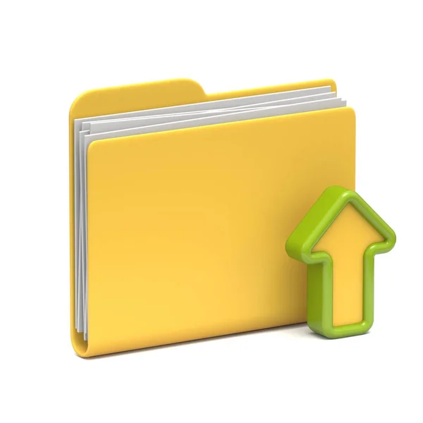 Yellow Folder Icon Upload Concept Rendering Illustration Isolated White Background — Stock Photo, Image