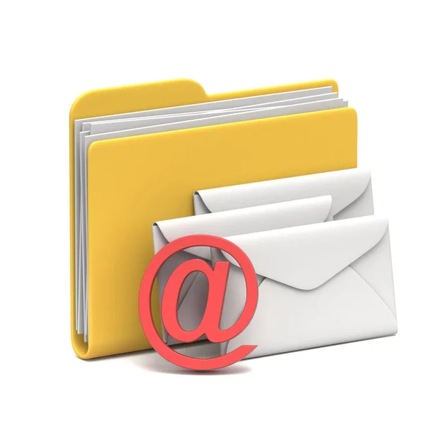 Yellow Folder Icon Mails Rendering Illustration Isolated White Background — Stock Photo, Image