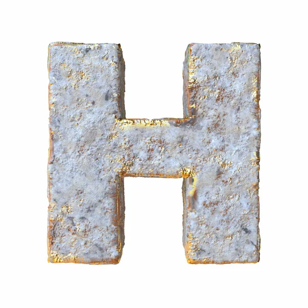 带有金金属粒子的石头字母H 3D渲染图解在白色背景上隔离 — 图库照片