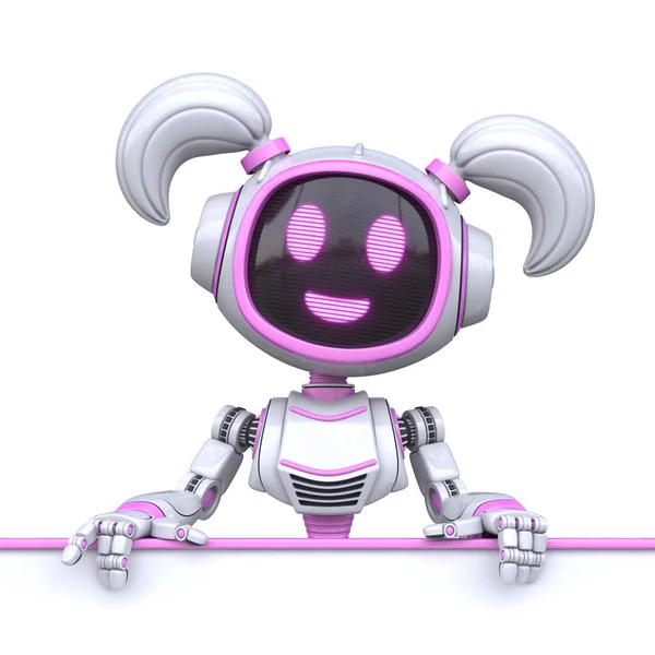 Schattig Roze Meisje Robot Houden Blanco Wit Bord Rendering Illustratie — Stockfoto