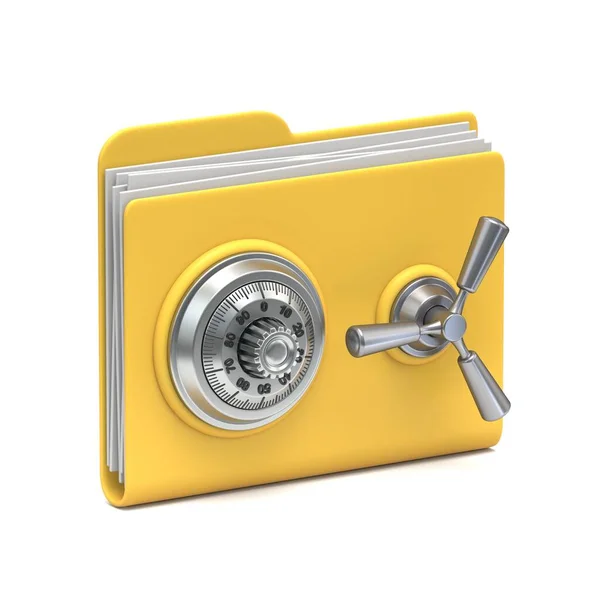 Yellow Folder Icon Data Security Concept Safe Combination Lock Rendering — Stock Photo, Image