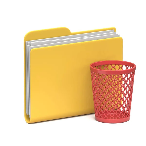 Żółta Ikona Folderu Pusty Kosz Śmieci Ilustracja Renderowania Izolowane Białym — Zdjęcie stockowe