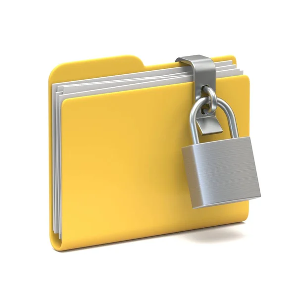 Yellow Folder Icon Password Protection Concept Rendering Illustration Isolated White — Stock Photo, Image