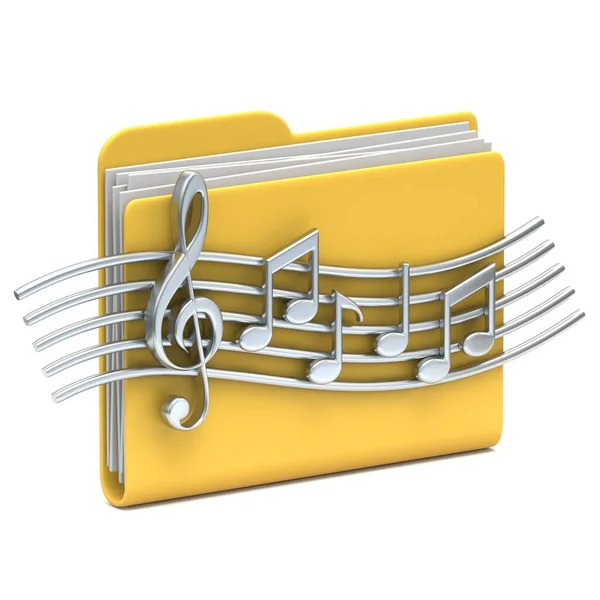 Żółty Folder Ikona Pliki Muzyczne Ilustracja Renderowania Izolowane Białym Tle — Zdjęcie stockowe