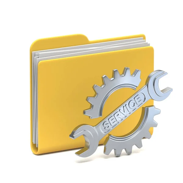 Yellow Folder Icon Steel Gear Wheels Rendering Illustration Isolated White — Stock Photo, Image