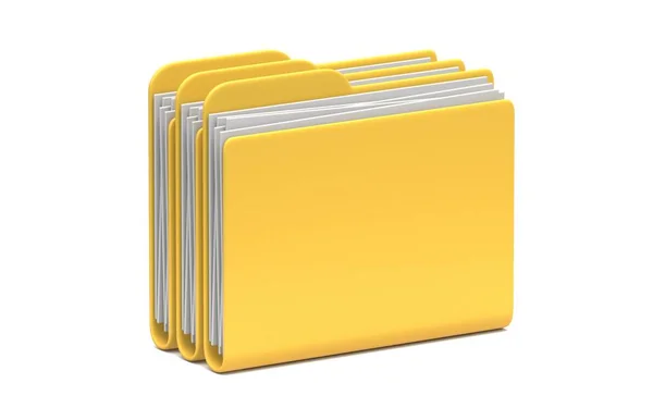 Τρεις Κίτρινοι Φάκελοι Εικονίδιο Κλειστό Απόδοση Εικόνα Απομονώνονται Λευκό Φόντο — Φωτογραφία Αρχείου