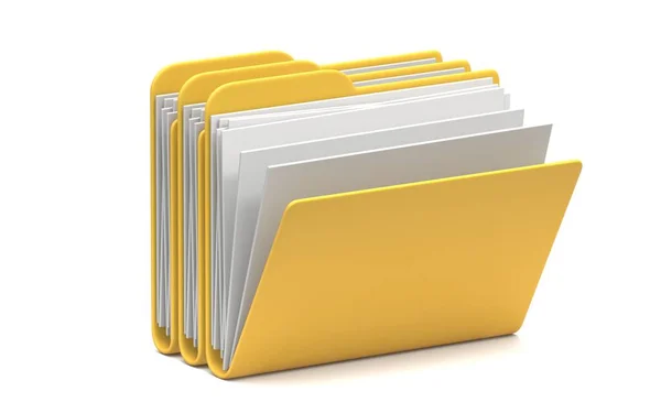 Three Yellow Folders Icon Opened Rendering Illustration Isolated White Background — Stock Photo, Image