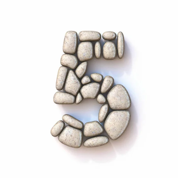 Pebble Font Number Five Ilustração Renderização Isolada Fundo Branco — Fotografia de Stock