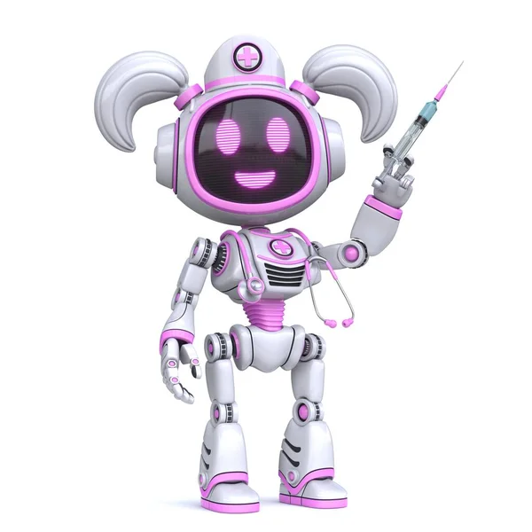 Милая Розовая Девушка Робот Медсестра Рендеринг Иллюстрации Изолированы Белом Фоне — стоковое фото
