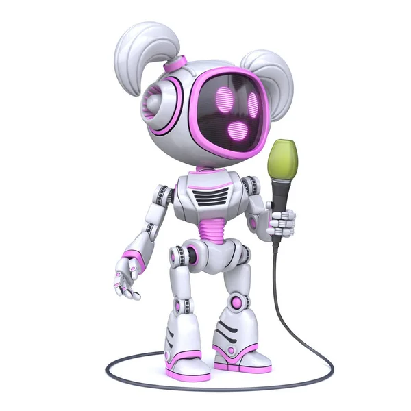 Linda Niña Rosa Robot Mantenga Micrófono Representación Ilustración Aislada Sobre —  Fotos de Stock
