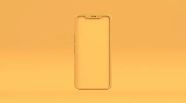智能手机空白黄色显示3D渲染图形隔离在黄色背景下 — 图库照片