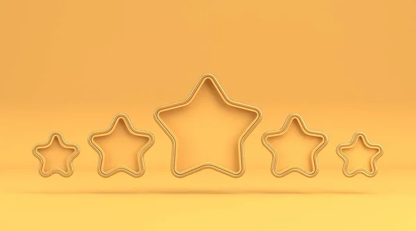 黄色の背景に隔離された5つ星評価記号3Dレンダリングイラスト — ストック写真