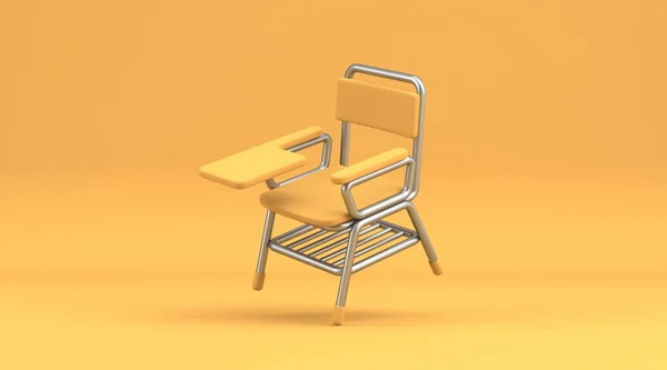 書き込みパッド学生椅子黄色の背景に隔離された3Dレンダリングイラスト — ストック写真