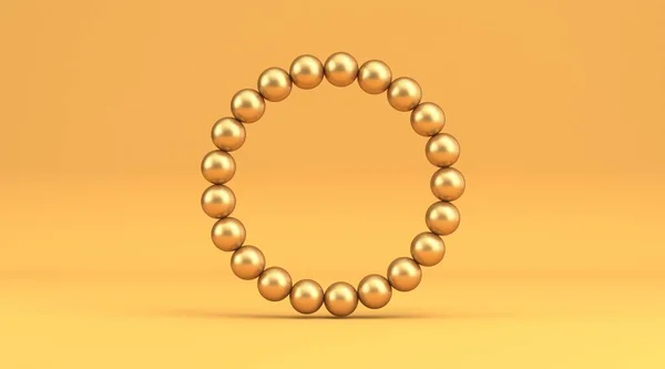 Golden Pearl Circle Rendering Illustration Isolated Yellow Background — Stock Photo, Image