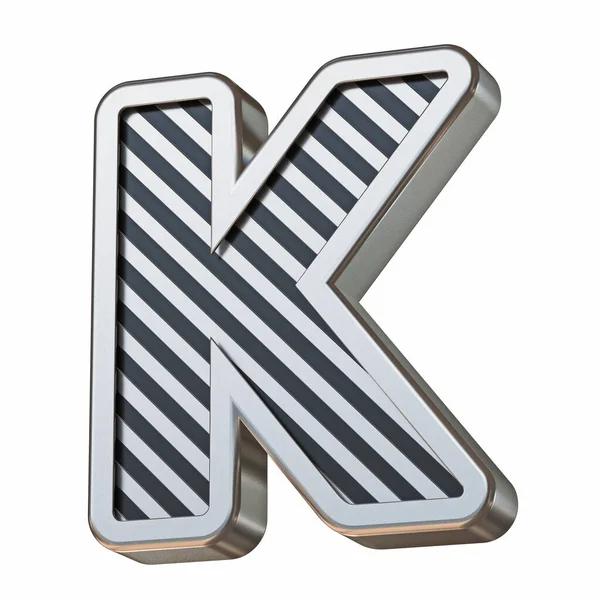 ステンレス鋼と黒のストライプフォント文字K 3Dレンダリングイラスト白の背景に隔離 — ストック写真