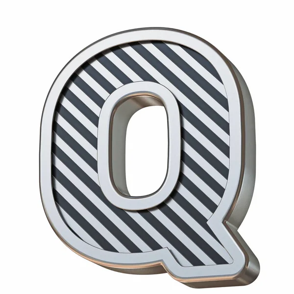 不锈钢和黑色条纹字体Q字母3D渲染图形隔离在白色背景上 — 图库照片