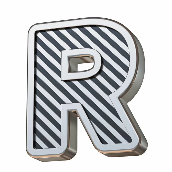 不锈钢和黑色条纹字体R字母3D渲染图形隔离在白色背景上 — 图库照片