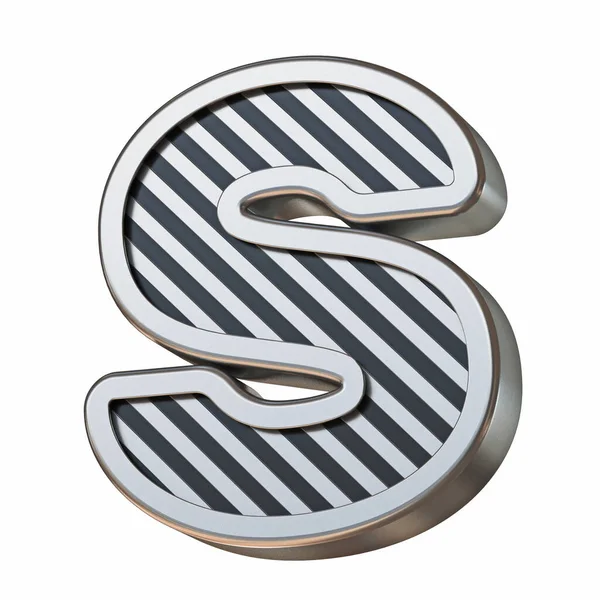ステンレス鋼と黒のストライプフォント文字S 3Dレンダリングイラスト白の背景に隔離 — ストック写真