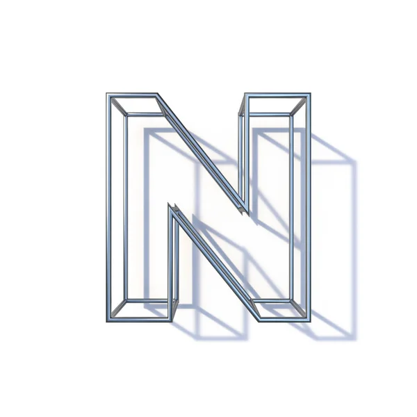 スチールワイヤーフレームフォント文字N 3Dレンダリングイラストを白の背景に分離 — ストック写真