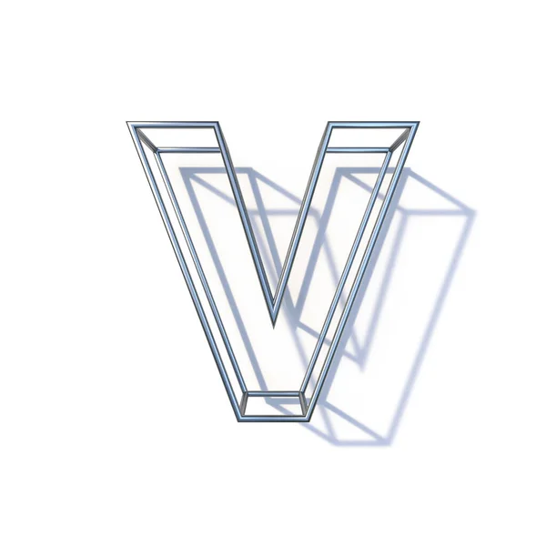 スチールワイヤーフレームフォントレターV 3Dレンダリングイラストを白の背景に分離 — ストック写真
