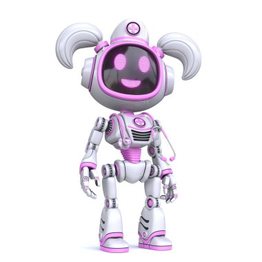 Şirin pembe kız robot doktor 3 boyutlu resimleme beyaz arka planda izole edildi