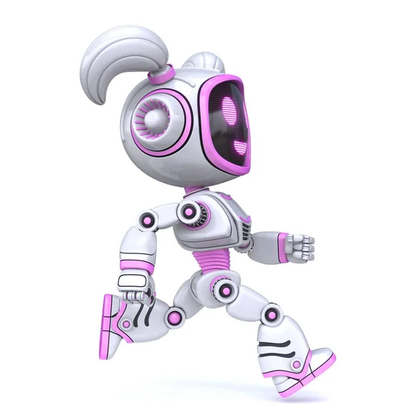 Lindo Robot Niña Rosa Ejecutando Ilustración Renderizado Aislado Sobre Fondo —  Fotos de Stock