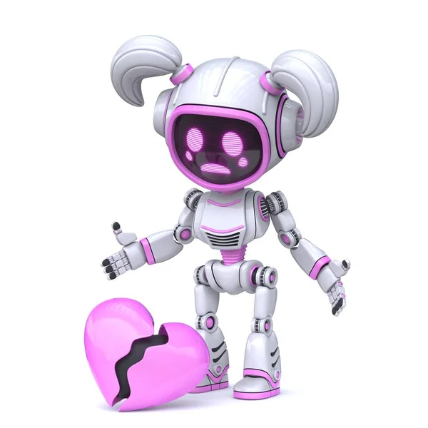 Mignon Robot Fille Rose Avec Coeur Brisé Illustration Rendu Isolé — Photo