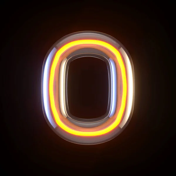 Świecące Szkło Tuba Czcionka Liczba Zero Renderowania Ilustracja Izolowane Czarnym — Zdjęcie stockowe