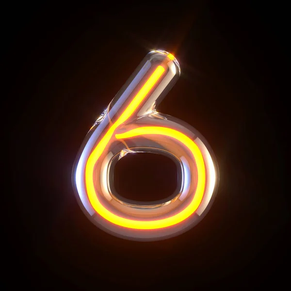 Glowing Glass Tube Font Number Six Vykreslení Izolované Černém Pozadí — Stock fotografie