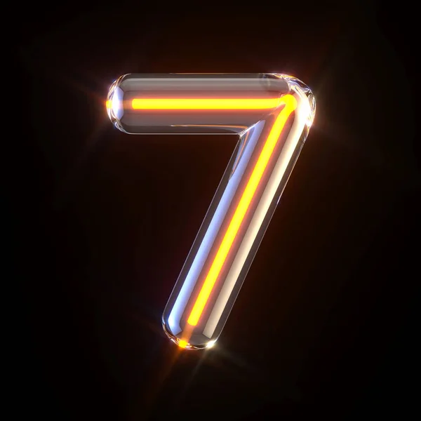 Glowing Glass Tube Font Number Seven Render Illustration Isolated Black — Stock Photo, Image