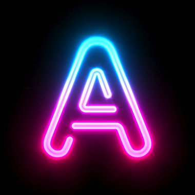 Blue pink glowing neon tube font Letter A 3D render illustration isolated on black background