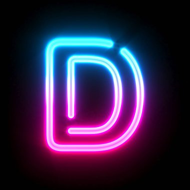Mavi, parlayan neon tüp yazı tipi D 3D resim çizimi siyah arkaplanda izole edildi