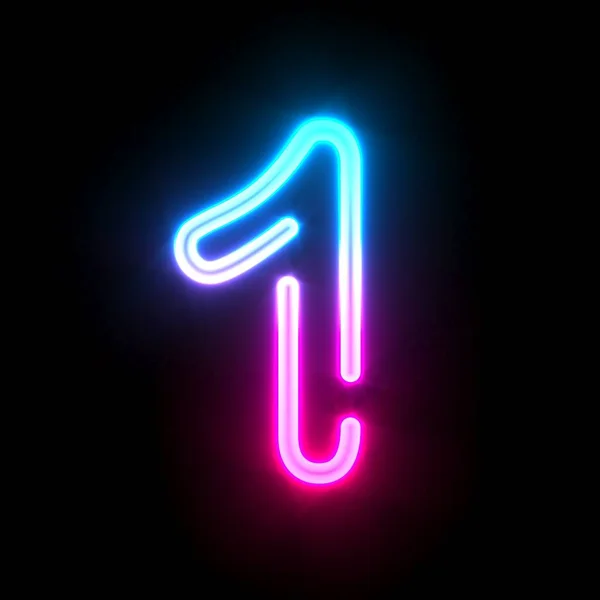 Blue Pink Glowing Neon Tube Font Number One Render Illustration — Stock fotografie