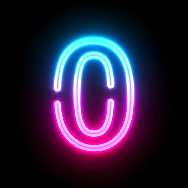 Blue Pink Glowing Neon Tube Font Number Zero Render Illustration — Zdjęcie stockowe