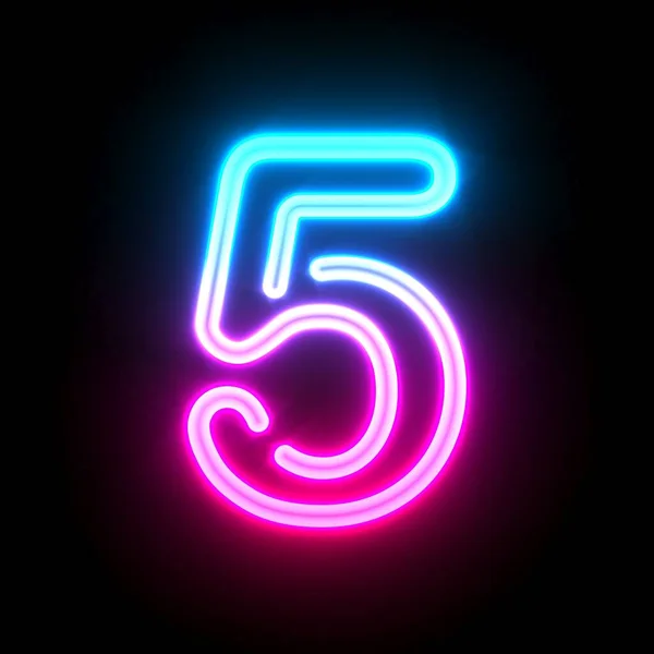 Blue Pink Glowing Neon Tube Font Number Five Render Illustration — Fotografia de Stock