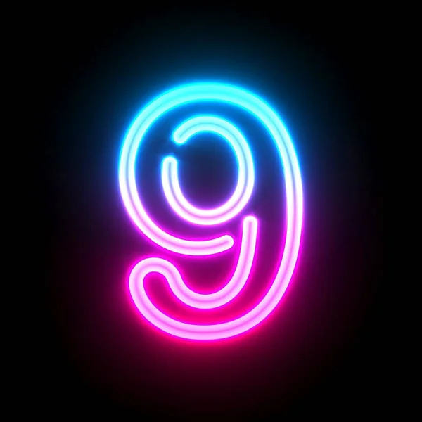 Blue Pink Glowing Neon Tube Font Number Nine Render Illustration — Foto de Stock