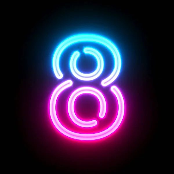 Blue Pink Glowing Neon Tube Font Number Eight Render Illustration — Stock fotografie