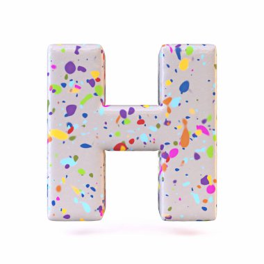 Renkli terrazzo yazı tipi Harf H 3D resimleme beyaz arkaplanda izole edildi
