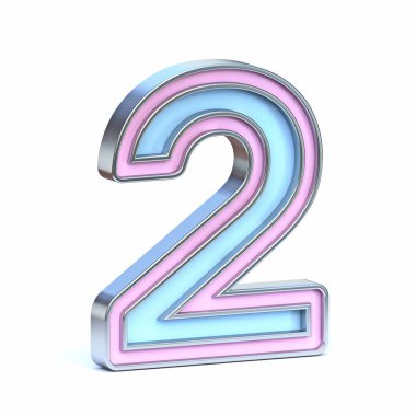 2 numaralı mavi ve pembe metal yazı tipi 3 boyutlu görüntüleme beyaz arkaplanda izole edildi