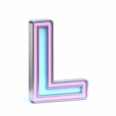 Beyaz arkaplanda mavi ve pembe metal yazı tipi L 3D resim çizimi izole edildi