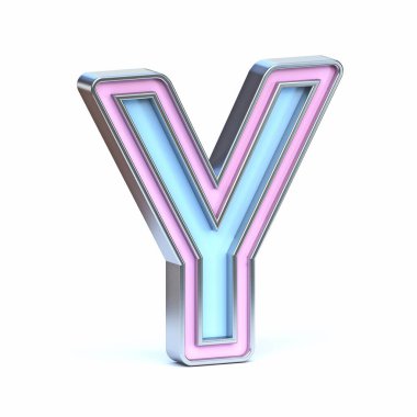 Mavi ve pembe metal yazı tipi Harf Y 3D resimleme beyaz arkaplan üzerinde izole