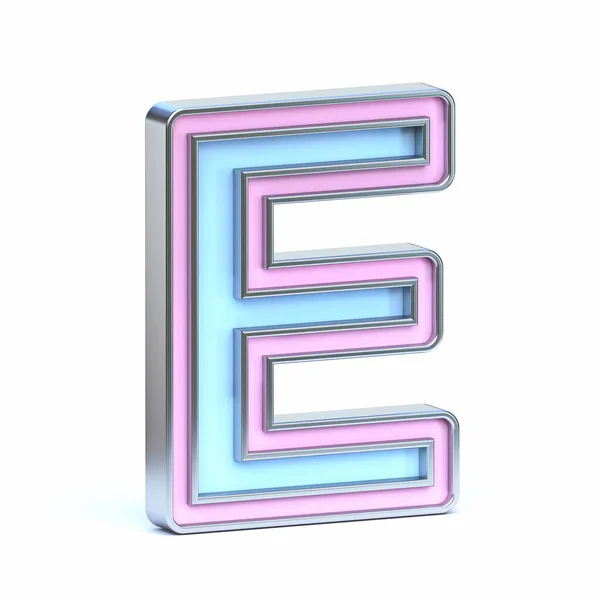 蓝色和粉色金属字体字母E 3D渲染图形隔离在白色背景上 — 图库照片
