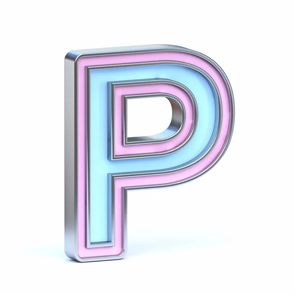 Blue Pink Metal Font Letter Render Ilustração Isolada Fundo Branco — Fotografia de Stock