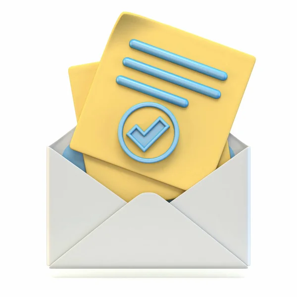 Mail Icoon Geopend Envelop Met Vinkje Render Illustratie Geïsoleerd Witte — Stockfoto