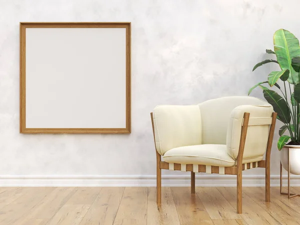 현대의 인테리어 배경에 의자와 포스터 프레임을 만들어 일러스트 렌더링 — 스톡 사진