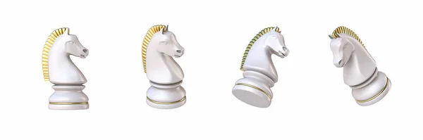 White Chess Knight Four Different Angled Views Rendering Illustration Isolated — Stock Photo, Image