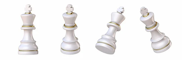 Weißer Schachkönig Vier Verschiedenen Winkeln Rendering Illustration Isoliert Auf Weißem — Stockfoto